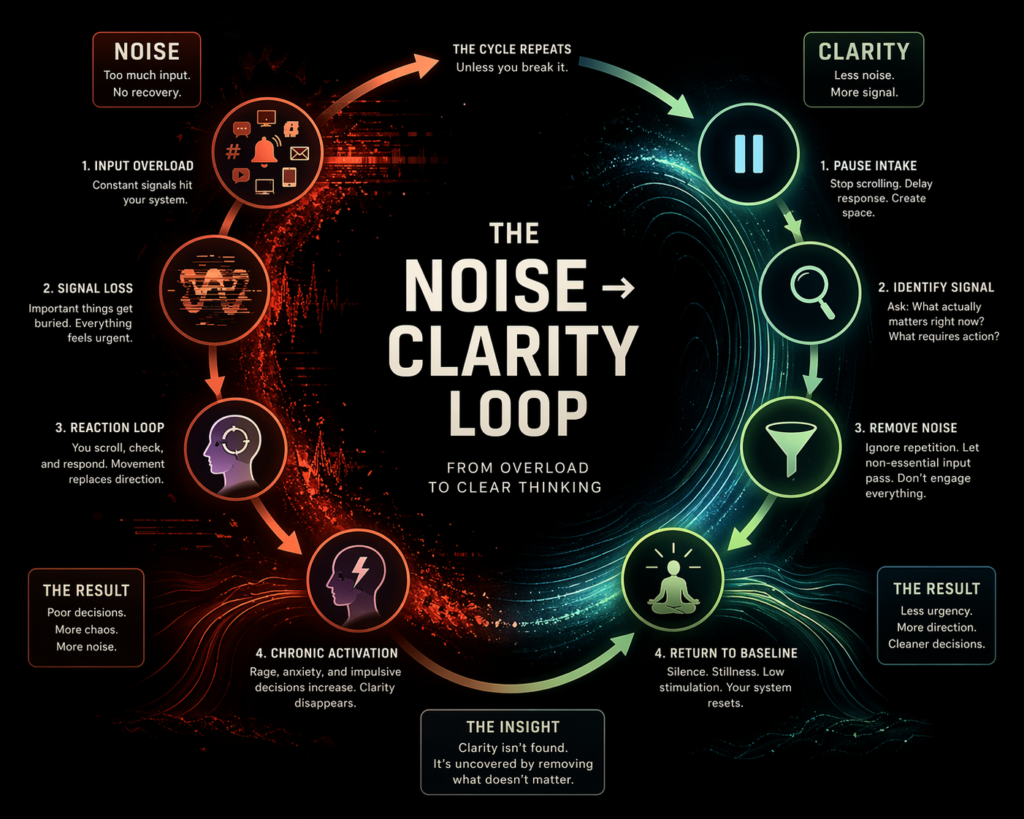 noise to clarity loop diagram showing how reducing input improves decision making