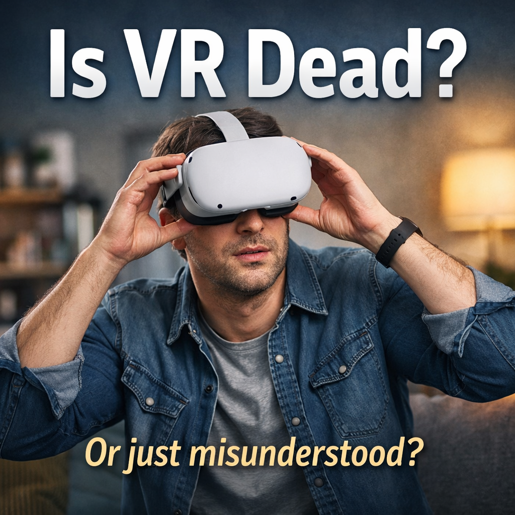 Person using VR headset showing early awkward experience and adaptation in virtual reality