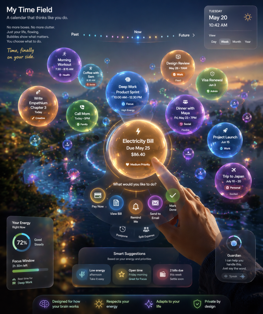 A concept visualization of the future of calendars using energy-based Actionabubbles