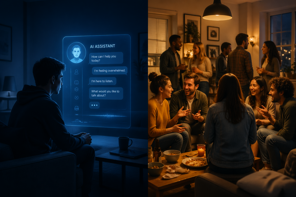 AI and human connection gap visual comparison